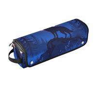 Borsa da viaggio per strumenti per capelli e tappetino resistente al calore lupo ululante rosso sangue luna blu impermeabile portatile aperta borsa da viaggio per strumenti caldi ferro arricciacapelli