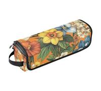 Borsa da viaggio per strumenti per capelli e tappetino resistente al calore, organizer portatile per ferri da stiro, piastre, arricciacapelli, fiori, narcisi, Snapdragon Iris, arancione