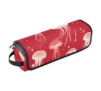 Borsa da viaggio per strumenti per capelli rossi con meduse in stile cartone animato, con tappetino in ferro, borsa da viaggio organizer per ferri da stiro, piastre, arricciacapelli, accessori per