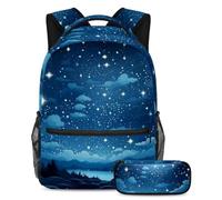 Borsa da viaggio per studenti, libera il tuo stile con questo zaino e astuccio combinato, cielo stellato blu, Multicolore, B：29.4x20x40cm P：19x7.5x3.8cm, Zaini Daypack
