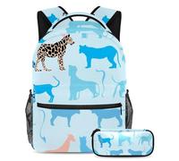 Borsa da viaggio per studenti, libera il tuo stile con questo zaino e astuccio combinato, silhouette animale blu, Multicolore, B：29.4x20x40cm P：19x7.5x3.8cm, Zaini Daypack