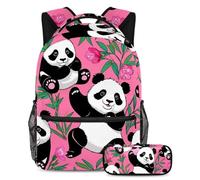 Borsa da viaggio per studenti, libera il tuo stile con questo zaino e astuccio combinato, simpatico panda su rosa, Multicolore, B：29.4x20x40cm P：19x7.5x3.8cm, Zaini Daypack