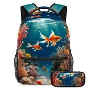 Borsa da viaggio per studenti, libera il tuo stile con questo zaino e astuccio combinato, simpatico pesce rosso, Multicolore, B:29.4x20x40cm P:19x7.5x3.8cm, Zaini Daypack