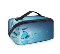 Borsa da viaggio per trucchi con farfalle magiche per donne, uomini, ragazze, ragazzi, farfalle blu, borsa da bagno portatile per articoli da toeletta cosmetici organizer da doccia