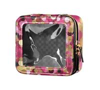 Borsa da viaggio per trucchi con glitter finti color oro pesca piccola borsa da viaggio borsa cosmetica con cerniera per viaggiare