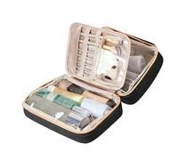 Borsa da viaggio per trucchi, grande capacità, impermeabile, organizer per cosmetici, con scomparti per spazzole, per donne e ragazze, borsa da toilette con manico e divisore, custodia piatta per