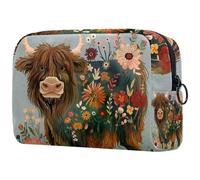 Borsa da viaggio per trucchi, Yak con motivo floreale, organizer per trucchi, borsa da donna per articoli da toeletta accessori, Multi, 18.5x7.5x13cm/7.3x3x5.1in, Art Deco