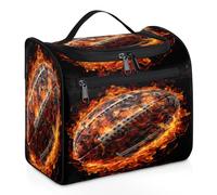 Borsa da viaggio per trucco 3D America Football Flames Ball per donne, uomini, bambini, ragazze, ragazzi, 11,2 l, borsa da toilette da appendere borsa da bagno organizer per articoli da toeletta borsa