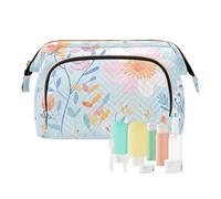Borsa da viaggio per trucco acquerello pastello fiore ed erba modello borse cosmetiche di grande capacità per le donne, Multicolore, Taglia unica, casual