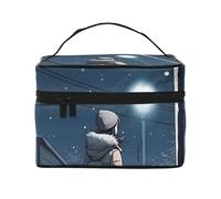 Borsa da viaggio per trucco da donna, a forma di rana, impermeabile, pieghevole, idea regalo per insegnanti, Ragazza guardando la luce della strada, Taglia unica