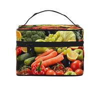 Borsa da viaggio per trucco da donna, borsa per cosmetici resistente all'acqua, borsa pieghevole per articoli da toeletta regalo per insegnanti, Varietà Verdure Frutta, Taglia unica