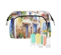 Borsa da viaggio per trucco Street Vicolo e fiori che dipingono borse cosmetiche di grande capacità per le donne, Multicolore, Taglia unica, casual
