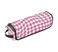 Borsa da viaggio per utensili da donna con tappetino in ferro arricciacapelli, borsa da viaggio per piastre, piastre, ferri arricciacapelli, scacchiera intrecciata pesca e bianca, per riporre oggetti
