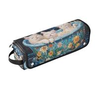 Borsa da viaggio per utensili da donna e tappetino resistente al calore, a doppio strato, per utensili caldi e accessori per la cura dei capelli, Sweet Selkirk Rex Cats Retro vasca da bagno
