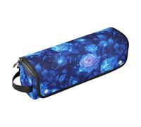 Borsa da viaggio per utensili per capelli con rose blu scuro con tappetino in ferro, impermeabile, portatile, aperta, piatta, borsa da viaggio per ferro arricciacapelli, piastra per capelli piatta