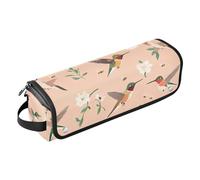 Borsa da viaggio per utensili per capelli e tappetino resistente al calore con cerniera, grande capacità, organizer per piastre piatte, piastre arricciacapelli, simpatici colibrì con gola rubino e