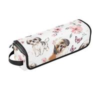 Borsa da viaggio per utensili per capelli e tappetino resistente al calore con cerniera, impermeabile, organizer da viaggio per arricciacapelli, piastra per capelli piatti, estetica Shih Tzu, cani