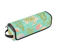 Borsa da viaggio per utensili per capelli e tappetino resistente al calore, con cerniera, impermeabile, custodia da viaggio per ferri da stiro, piastre, ferri arricciacapelli, verde mare tartaruga