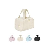 Borsa da viaggio per WC da donna - Organizer da bagno portatile leggero con grande tasca cosmetica e cerniera - Borsa da toilette spaziosa per prodotti di bellezza a grandezza naturale, beige, Classic