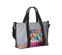 Borsa da viaggio pieghevole con stampa di torta di buon compleanno, borsa a mano pieghevole per viaggi di fine settimana accessorio da palestra