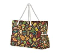 Borsa da viaggio portatile con cerniera marrone messicana latinoamericana con tasche laterali grande borsa da fine settimana con portabicchieri sul lato