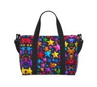 Borsa da viaggio portatile con stampa a stelle colorate, ideale per viaggi d'affari e privati, nero, Taglia unica