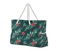 Borsa da viaggio portatile per fiori di Natale verde resistente con tasche laterali per oggetti personali, borsa da spiaggia, borsa da piscina, borsa da lavoro, borsa da shopping