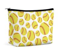 Borsa da viaggio portatile per il trucco, borsa cosmetica di grande capacità con cerniera per le donne, borsa da toilette impermeabile essenziale da viaggio, giallo softball