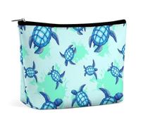 Borsa da viaggio portatile per il trucco, piccola borsa cosmetica resistente all'acqua con animali dell'oceano, tartarughe marine blu turchese, borsa da toilette in pelle PU di grande capacità con cer
