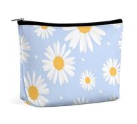 Borsa da viaggio portatile per il trucco, piccola borsa cosmetica resistente all'acqua con motivo floreale a margherita e fiore viola, borsa da toilette in pelle PU di grande capacità con cerniera per