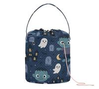 Borsa da viaggio portatile per progetti di lavoro a maglia a tema casa infestata a tema Halloween borsa da viaggio per strumenti all'uncinetto organizer
