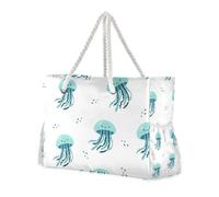 Borsa da viaggio resistente per meduse verdi dei cartoni animati sport con tasche laterali, borsa da spiaggia resistente alla sabbia all'aperto con portabicchieri sul lato