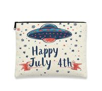 Borsa da viaggio retrò UFO per cosmetici, 4 luglio, vintage, motivo spaziale, astuccio con cerniera per donne, portatile, regalo festivo, organizer per vacanze, Blu, 7x9 Inch, Ufo