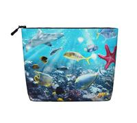 Borsa da viaggio riutilizzabile con stampa di pesci tropicali, con stampa di paesaggi 3D colorati con paesaggio di mare e pesci tropicali, borsa da toilette da viaggio di grande capacità, borse per il