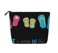 Borsa da viaggio riutilizzabile con stampa di scarpe da spiaggia e calligrafia, borsa da toilette da viaggio di grande capacità, borse per il trucco con cerniera