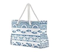 Borsa da viaggio robusta blu bohemien floreale con tasche laterali Borsa di totalizzatore all'aperto con portabicchieri sul lato