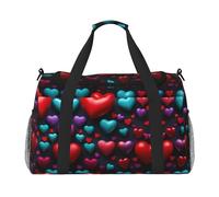 Borsa da viaggio romantica con stampa a cuore rosso, borsa da weekender, borsa da allenamento, borsa da yoga, borsone per oggetti personali per Audlts, Nero , Taglia unica