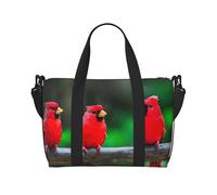 Borsa da viaggio rossa con stampa di uccelli carini con cerniera borsa da viaggio per la notte per donne uomini borsa da viaggio