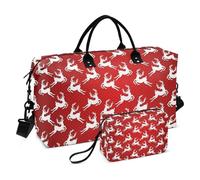 Borsa da viaggio rossa e bianca con alce di Natale, borsa da viaggio per il fine settimana, borsa da palestra con tracolla regolabile per palestra impermeabile, Alce di Natale rosso e bianco, 1 size