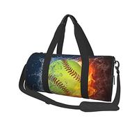 Borsa da viaggio rotonda Borsa da palestra arancione per softball da baseball sul fuoco e sull'acqua per uomo Borsa sportiva da donna