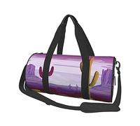 Borsa da viaggio rotonda Borsa da palestra con cactus paesaggio americano viola per uomo Borsa sportiva da donna