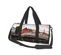 Borsa da viaggio rotonda Bridge Sunset River Landscape Borsa da palestra per uomo Donna Borsone Borsa sportiva