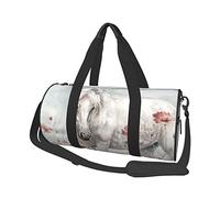Borsa da viaggio rotonda Cavallo bianco circondato da fiori Borsa da palestra per uomo Borsa sportiva da donna