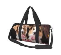 Borsa da viaggio rotonda con coppia di cani romantici, grande capacità, resistente, per vacanze, palestra, brevi viaggi, Romantico amore coppia cane, Taglia unica