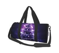 Borsa da viaggio rotonda con coppia di cani romantici, grande capacità, resistente, per vacanze, palestra, brevi viaggi, Albero di Natale viola, Taglia unica