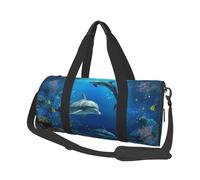 Borsa da viaggio rotonda con coppia di cani romantici, grande capacità, resistente, per vacanze, palestra, brevi viaggi, Mondo sottomarino Delfini Corallo, Taglia unica