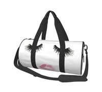 Borsa da viaggio rotonda con stampa bianca con labbra per ciglia, borsa da viaggio per la notte, impermeabile e resistente agli strappi. Borsa da viaggio pieghevole per il fine settimana