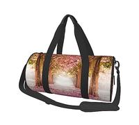 Borsa da viaggio rotonda con stampa di alberi di fiori rosa, borsa da viaggio, borsa da palestra, fitness, borsa da allenamento, nera, taglia unica, Nero , Taglia unica