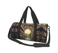 Borsa da viaggio rotonda con stampa di libri da biblioteca, borsa da viaggio per la notte, impermeabile e resistente agli strappi. Borsa da viaggio pieghevole per il fine settimana