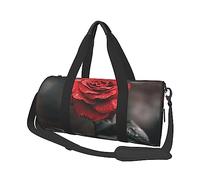 Borsa da viaggio rotonda con stampa floreale rosa romantica borsa da palestra borsa da fitness borsa da allenamento, nera, taglia unica, Nero , Taglia unica
